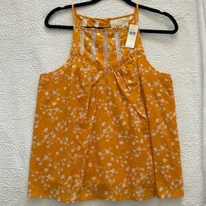 NWT Maeve Mustard Floral Tank with Lace Yoke